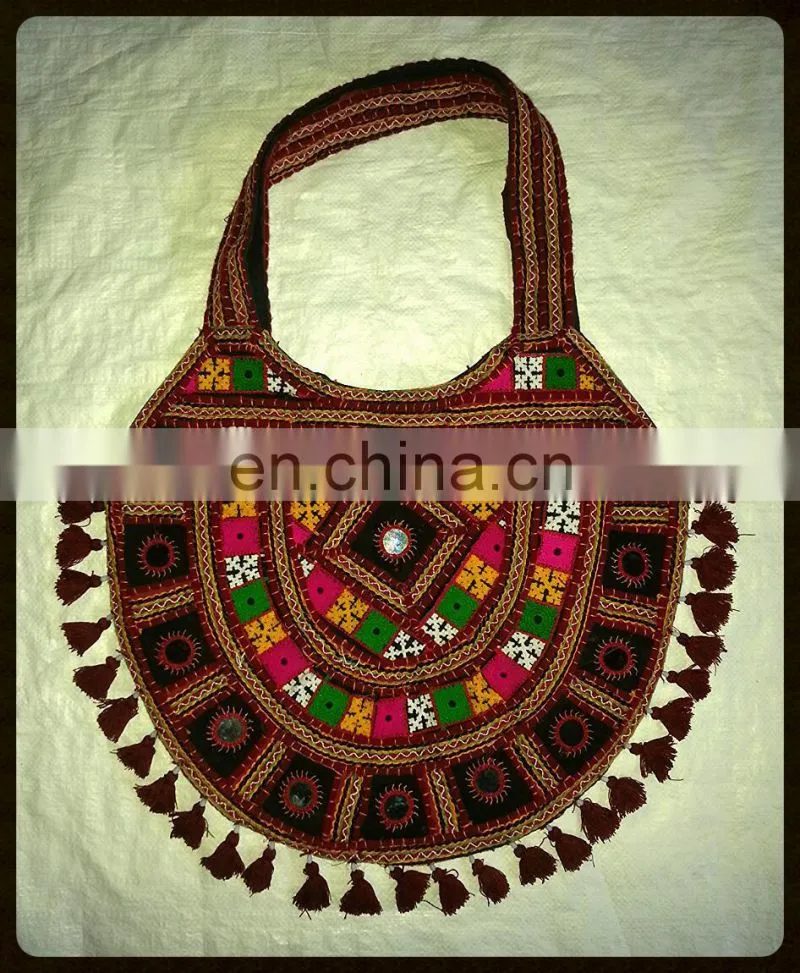 Bohemian Style Rajasthani Unique Designer Big Mirror Embroidered Gypsy Banjara Tote Style Side Cloth Heavy Jaquard Shoulder Bag