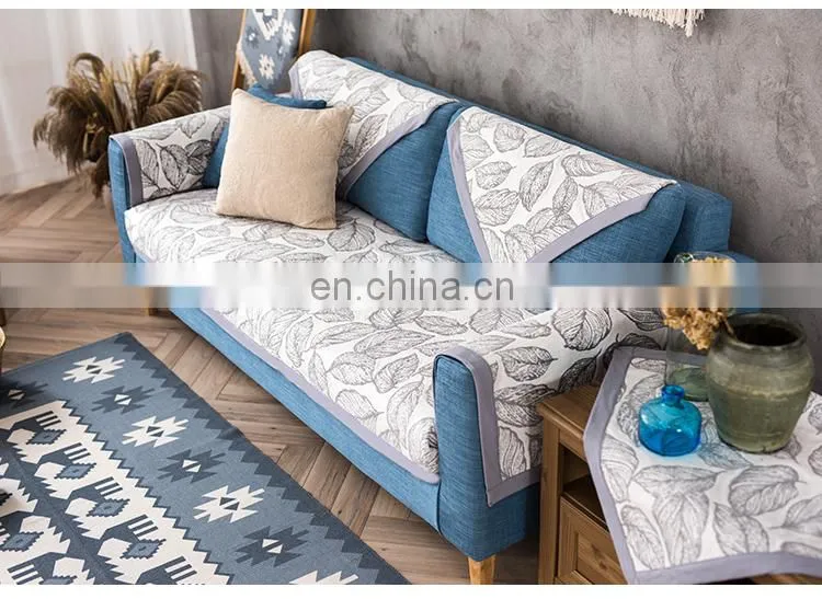Up-market white leaves pattern cotton fabric bias strip protective sofa covers