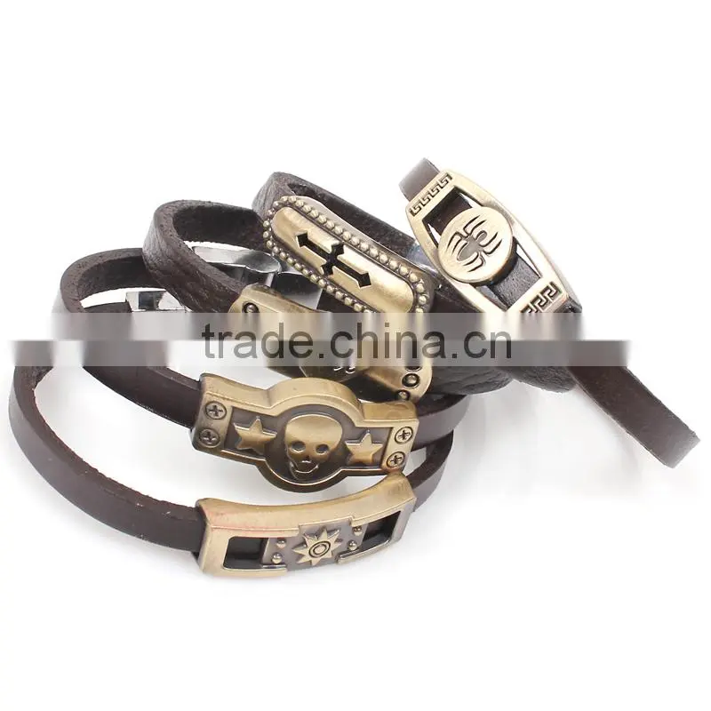 Zinc Alloy High Quality Bronze Cross Pendant Cheap Leather Bracelet