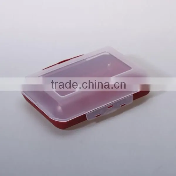 Rectangle Plastic Red Lunch Tray Box with locked clear lid