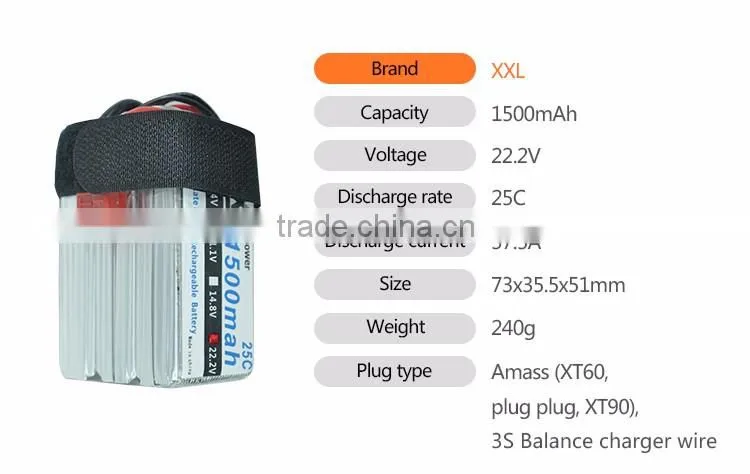 XXL 25C 6S 1500mAh 22.2V lipo battery batteria akku packs accumulators rc helicopters Toys & Hobbies