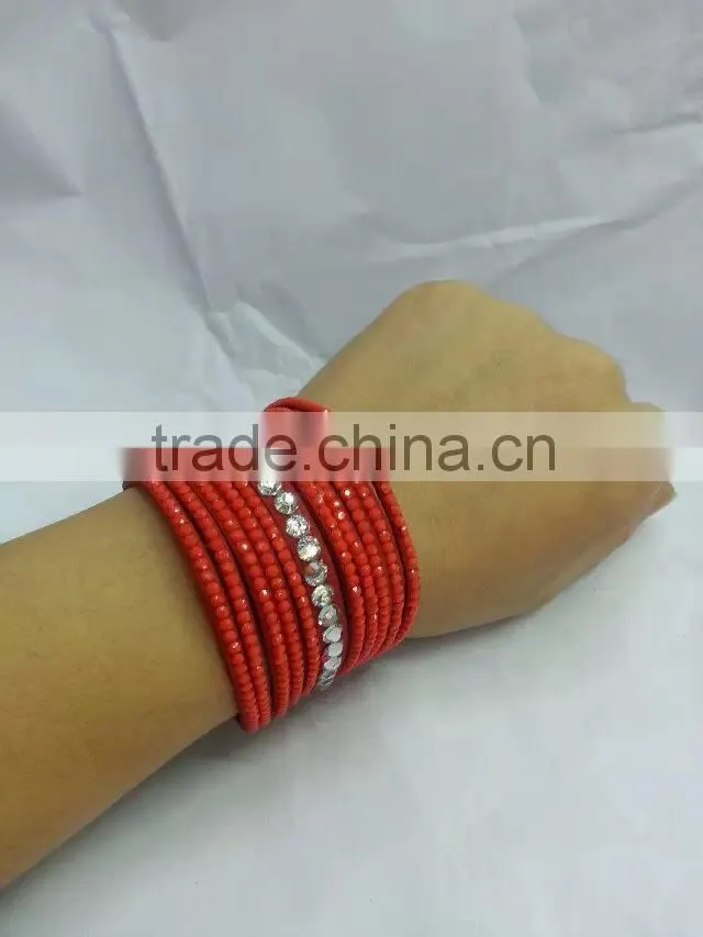 hotsale multi color rhinestone locket leather bracelet