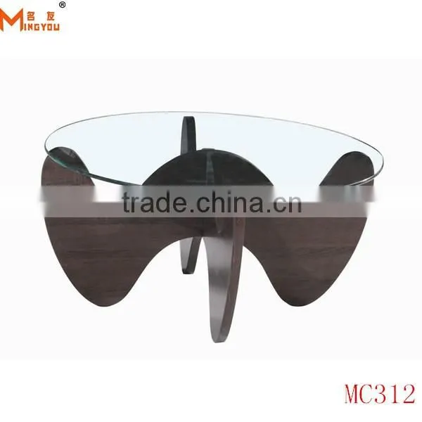 wood base round glass top table coffee modern