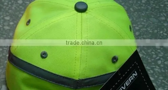 Custom 10x10 Cotton Plain Reflective Strip Fluorescent Yellow Baseball Cap