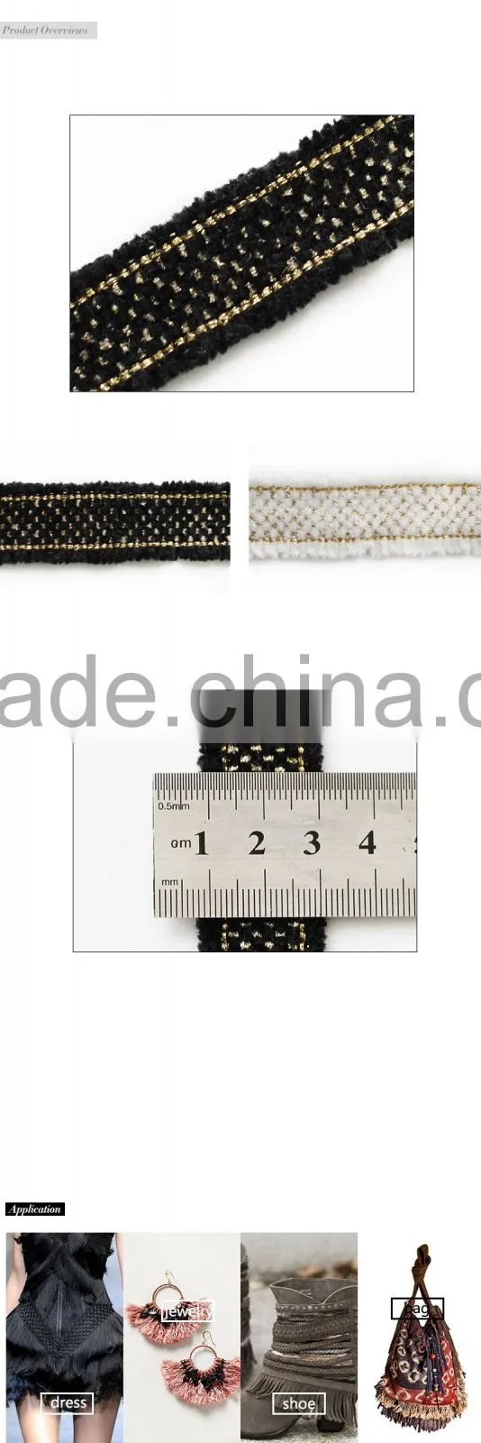 Fancy design 2cm ribbon trim with golden thread