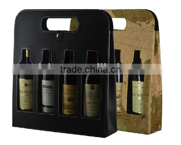 Exquisite Design Leather wine holder 4 bottle wine case
