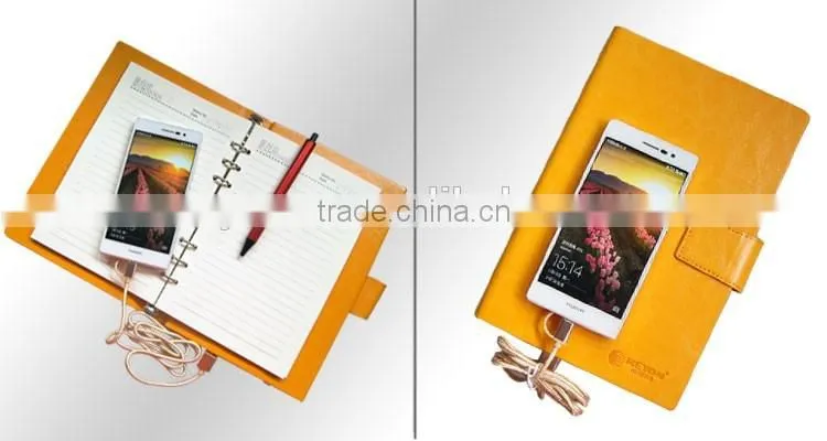2016 new Custom gift A11 A5 journal diary PU leather cover notebook with power bank, 9000mAh