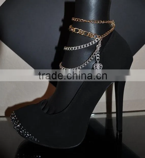 Shoe Decorations Wholesale fashion gold and silver chain with heart charms shoe jewelry