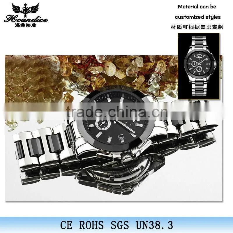 Top quality skeleton stainless steel mens mechanical watch