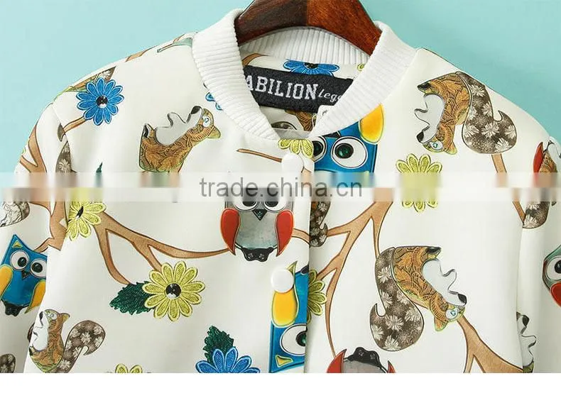 Popular cartoon pattern ladies short paragraph slim fit baseball uniform jacket for wholesale fitness apparel