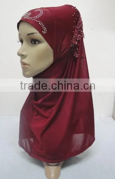 H309 latest instant hijab with lace fringes and rhinestones,muslim scarf