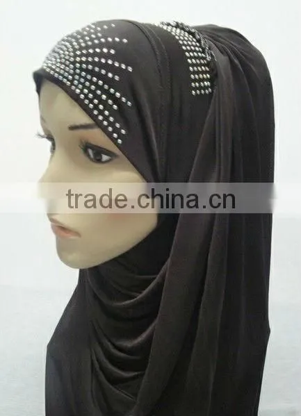 H182 latest soft silk muslim hijab with rhinestones