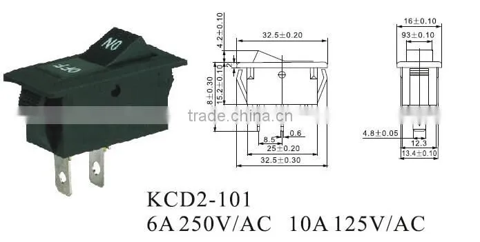 CNGAD miniature on-off 6A 250V rocker switch(mini boat switch,electrical rocker switch) (KCD2-101)