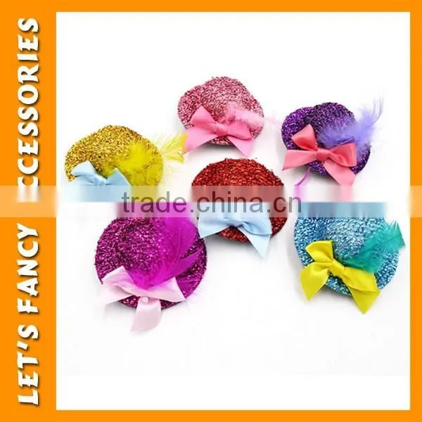 PGHD0657 Women mini top hat hair clips summer straw shape with flower