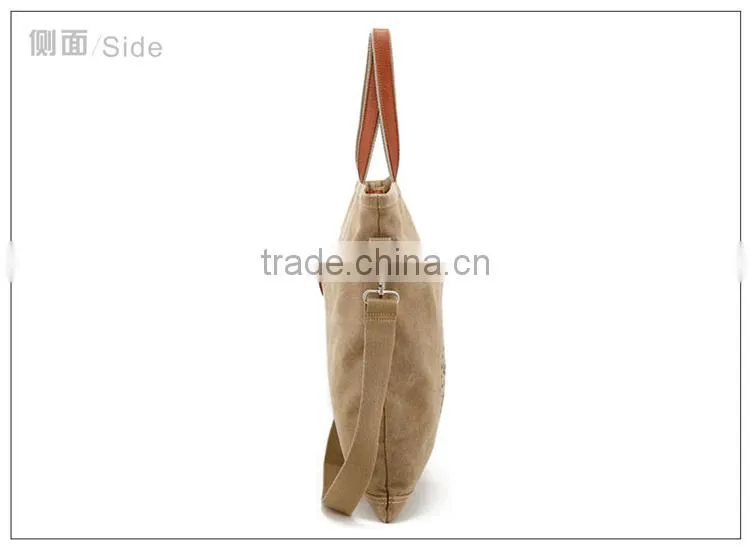 canvas shoulder bag with PU handles,blank canvas sling bag,canvas bag with outside pockets