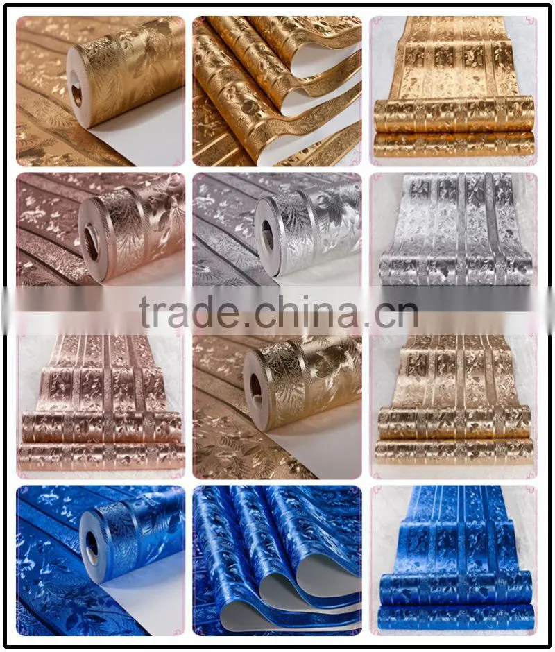 2015 luxury metallic silver aluminum glitter leaf gold wallpaper gold foil wallpaper