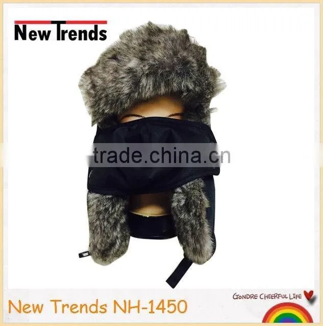 Camouflage printed faux fur Russian style winter hat trapper hat with mask