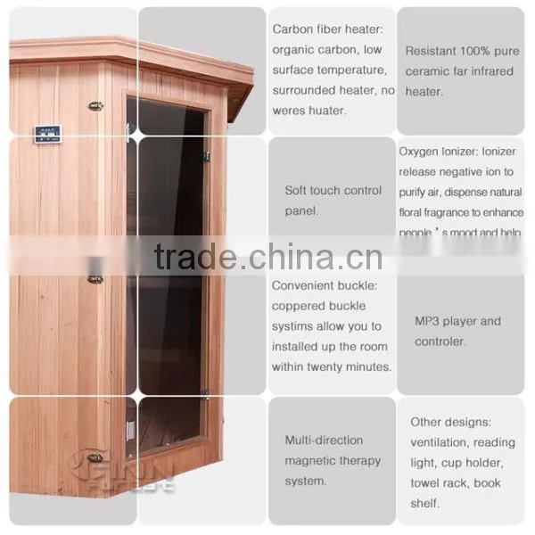 1200*1200*1900mm hemlock wood and abies canadensis material far infrared sauna room infrared sauna