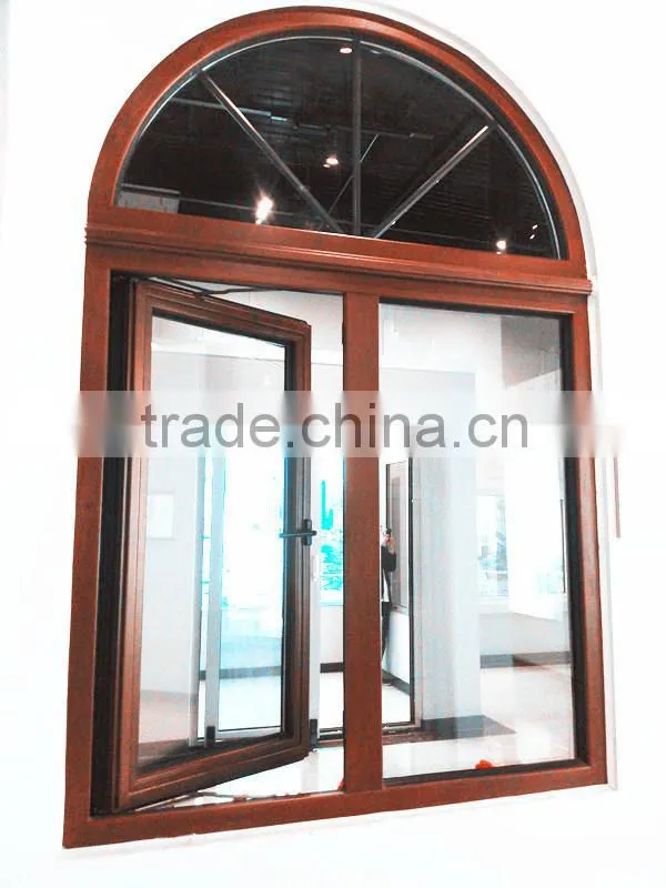 Italian style wood aluminum composite arched with grill outward opening window