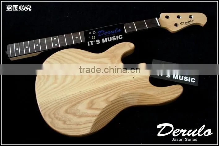 Diy High Quality Ash Wood Unfinished Electric Bass Guitar Kits 4 Strings