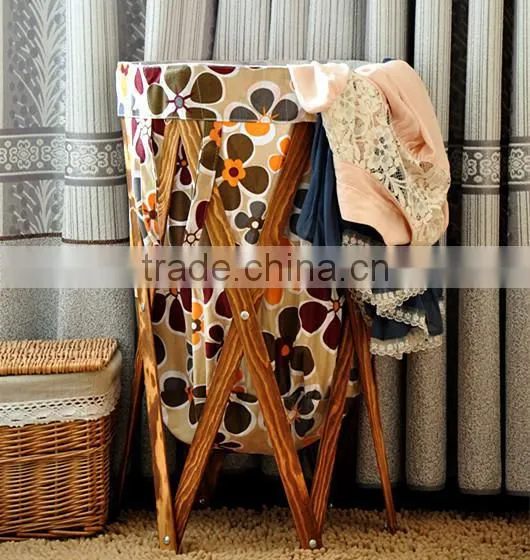 High quality round home foldable laundry storage basket with wood