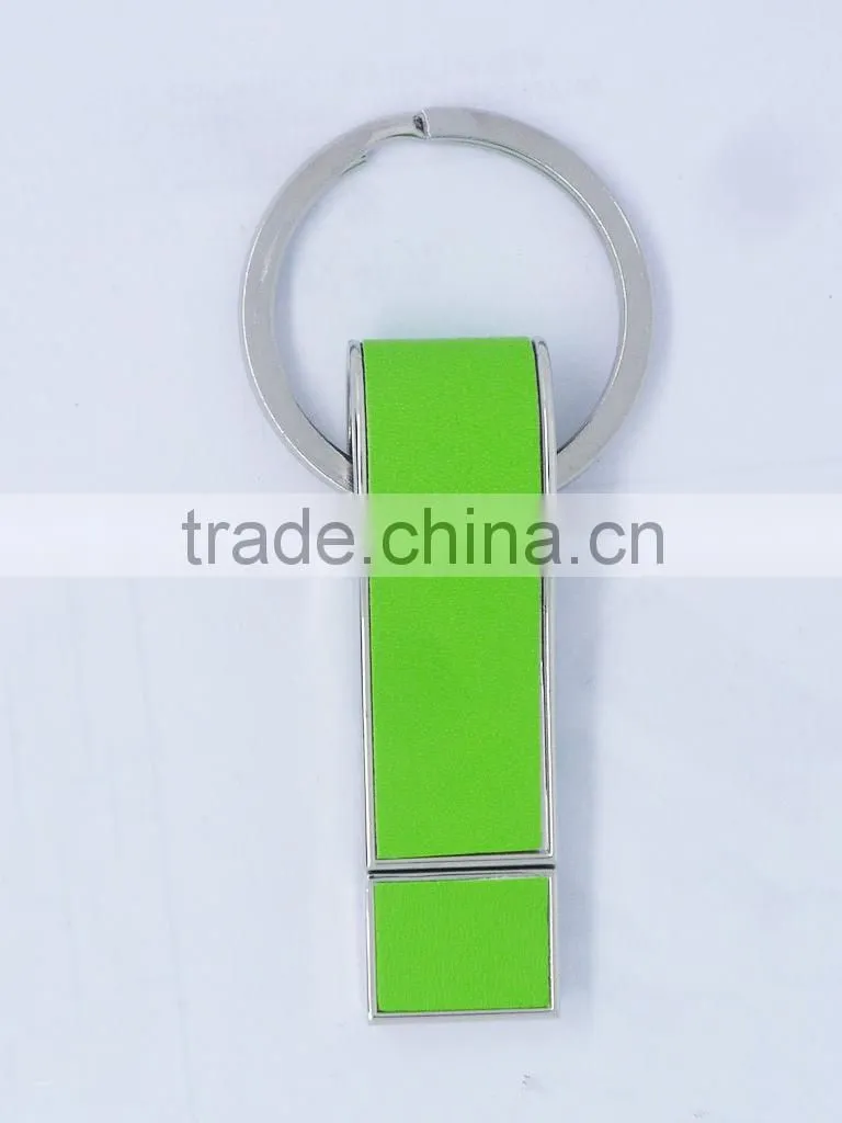 2015 new different colors leather pen drive with keyring