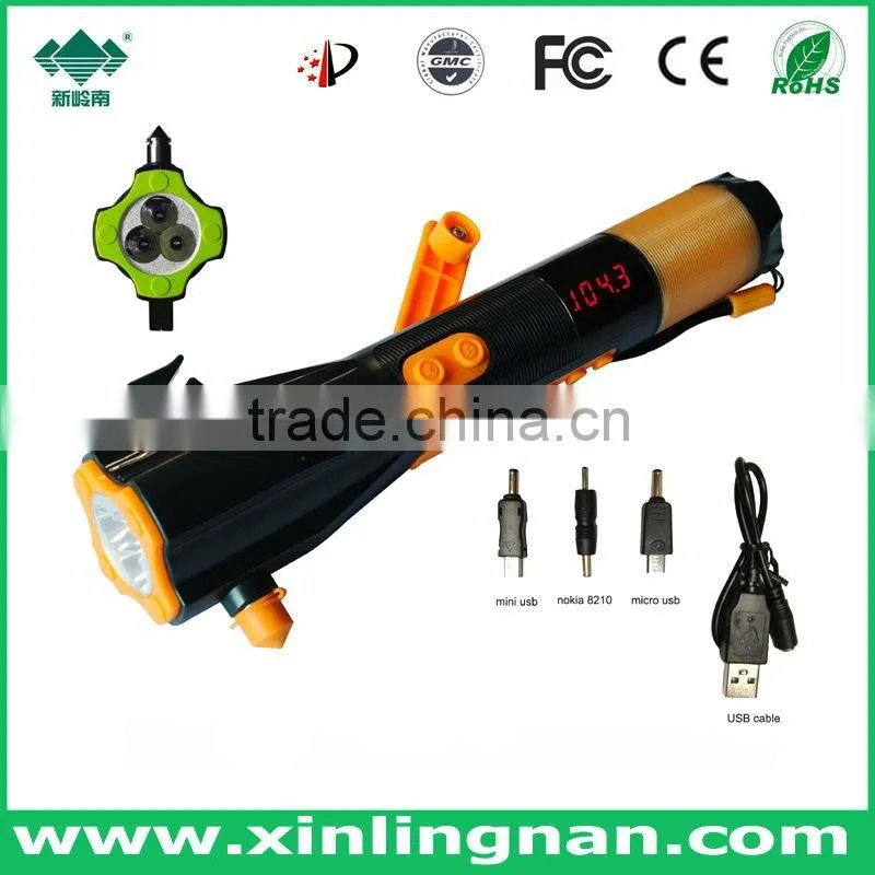 crank dynamo flashlight & torch with radio & phone charger