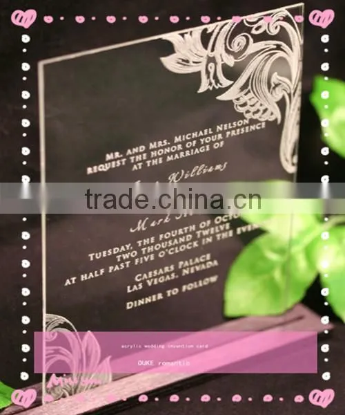 2014 acabic romantic clear acrylic wedding Invitation card
