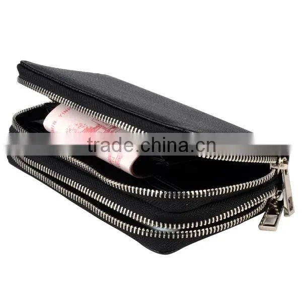 double zipper leather pouch of phone wallet