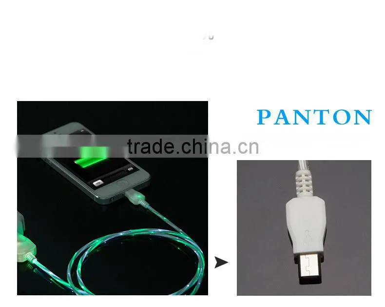 2015 hot selling charger cable flat wired glowing usb cable led light for promotion