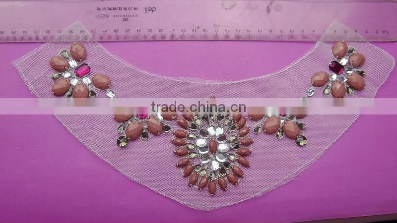 2015 wholesale fashion crystal embroidery crochet beaded collar trim for garment accessory