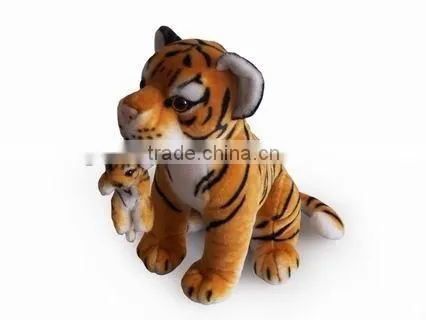 factory wholesale realistic sitting brown tiger w/doll plush toys stuffed plush jungle animal toy super soft plush brown tiger