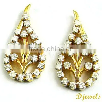 Leaf Diamond Earrings, Gold Earrings, Diamond Jewelry