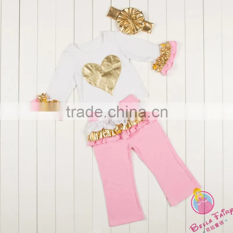 Kapu manufacture baby girl halloween clothing set frock design gold polka dot made in 2016