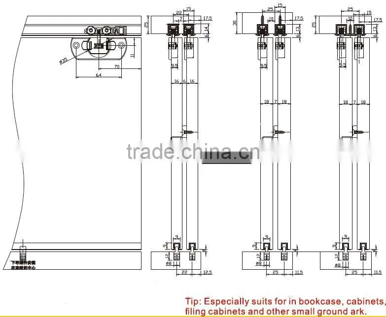light type inner-hanging type wardrobe sliding door hardware sliding door fittings