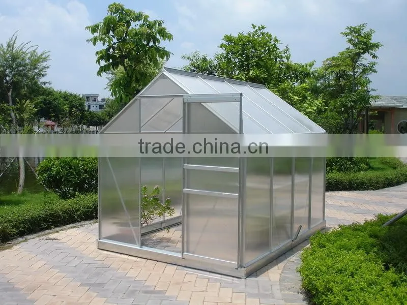 Garden greenhouse with aluminium frame and spring chips for green color