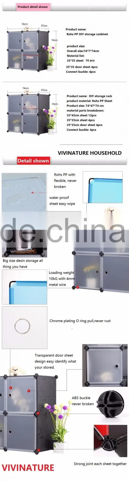 VIVINATURE DIY Large Clothes Closet Wardrobe Cabinet Cloth Shoes Storage Organizer 4-Layers 16-Drawer
