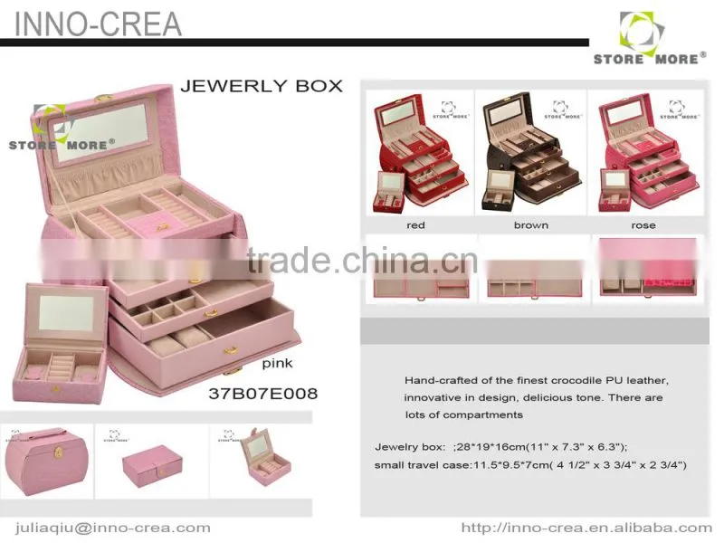 Crocodile wood portable jewelry display cases/Red cufflink jewelry case