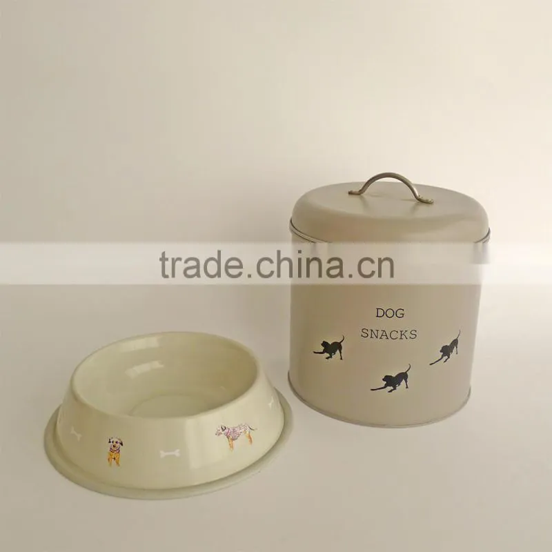 Metal Cat Dog Pet Dry Food Storage Container Tin with Scoop, Cream