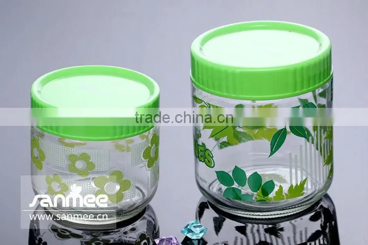 Promotion Gift Customized Printing Glass Jar With Plastic Lid