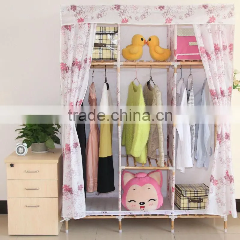solid wood simple folding Oxford fabric wooden clothes wardrobe