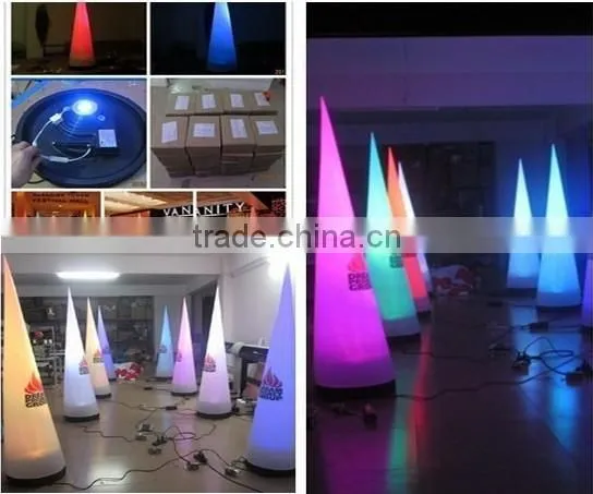 Colorful changing party decoration inflatable cone with led light