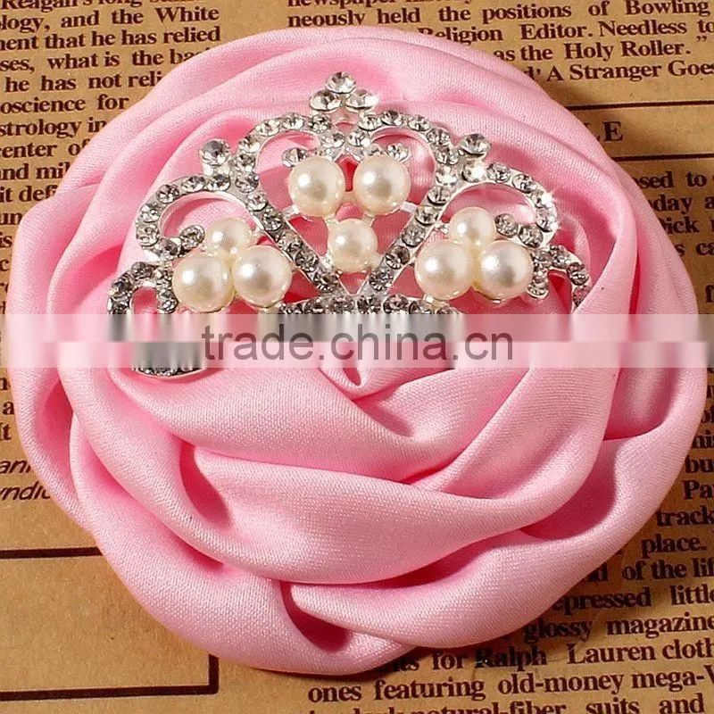 satin hanmade rose flower with crown for kids hair accessories