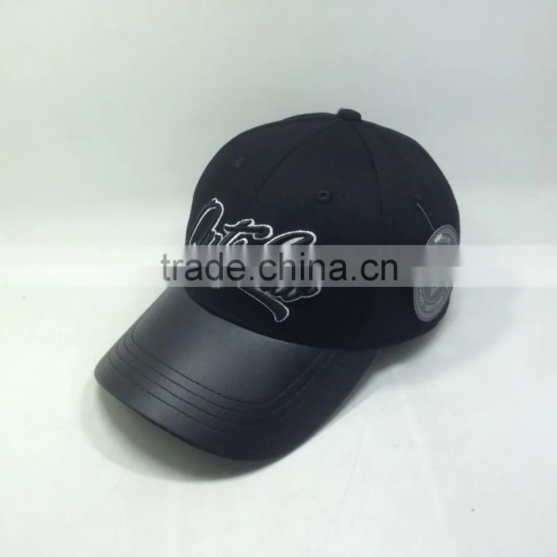 Leather Embroidery And Brim Dad Hat, Embossed Buckle , Hang Tag , Cap