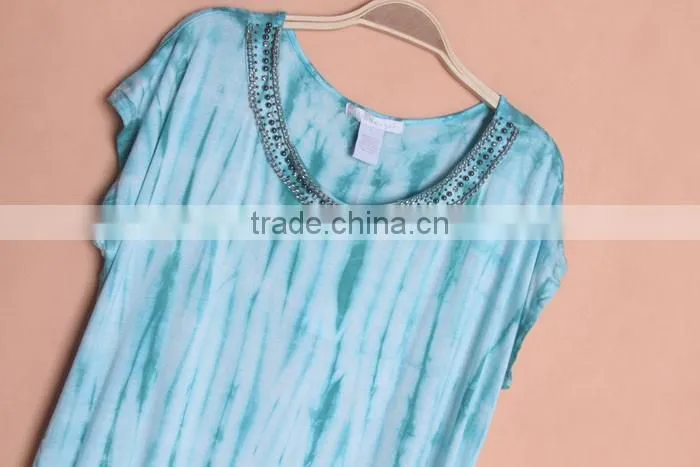 tie dye t-shirt for women, tie dye blouse with metal decoration