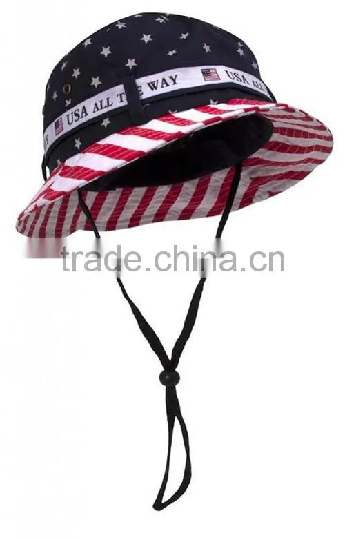 Custom Hot Sale American Flag Bucket Hat+String