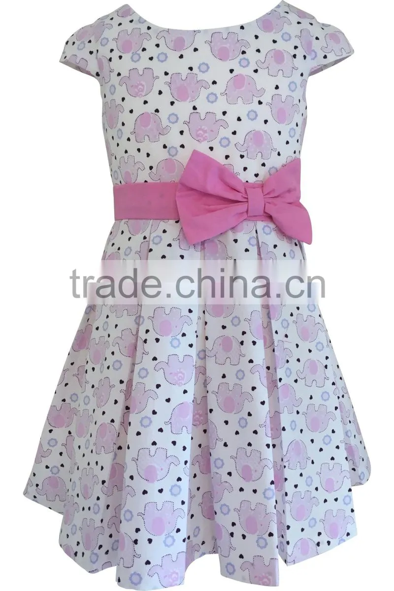 Toddler Girl Pink & White Elephant Print Dress 2-3 Years Vintage Style 100% Cotton Handmade Party Dress
