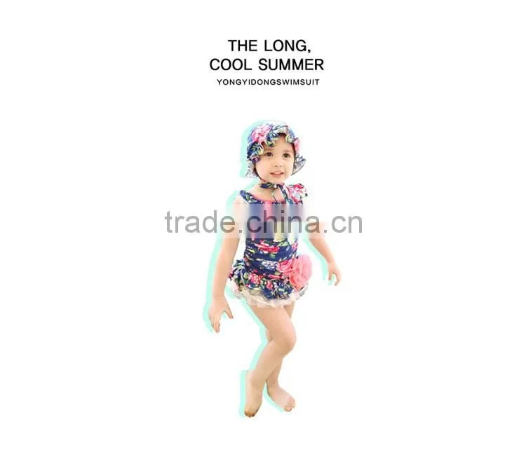 Children swimwear piece swimsuit girls swimming cap swimming beach with floral dress
