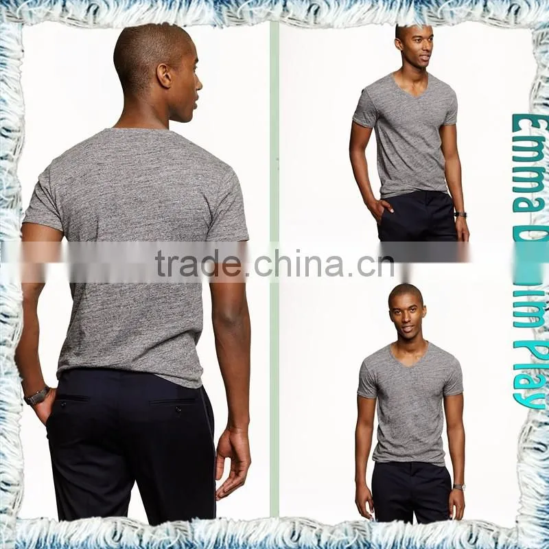 New Style Mens Best Organic Grey Cotton Muscle Fit V Neck T-Shirts Tops Apparel Suppliers