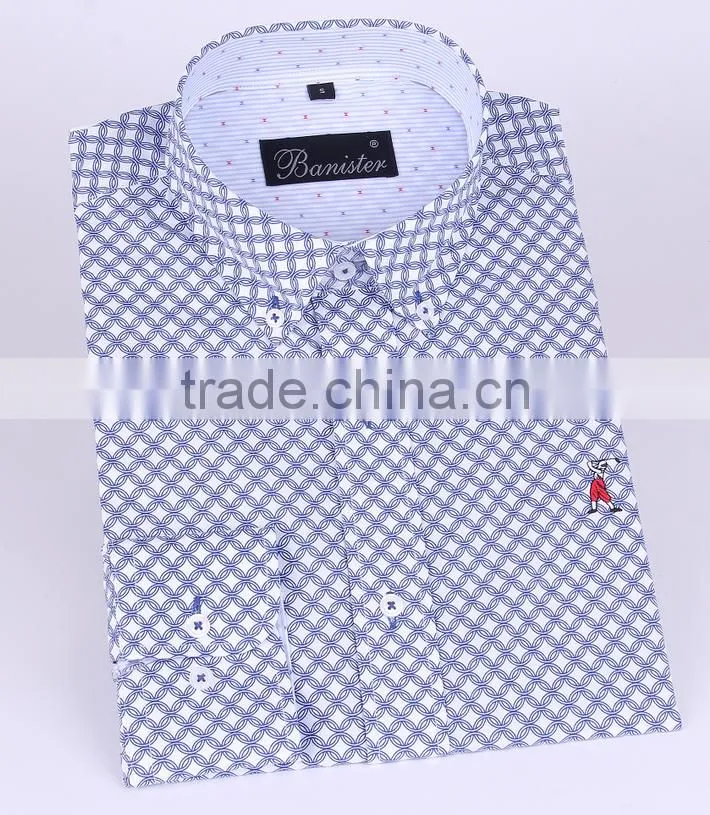 2017 customized printing men's long sleeve shirt with contrast collar and cuff